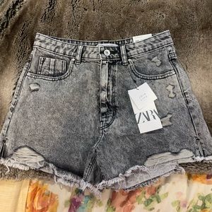 Zara black wash high rise jean shorts